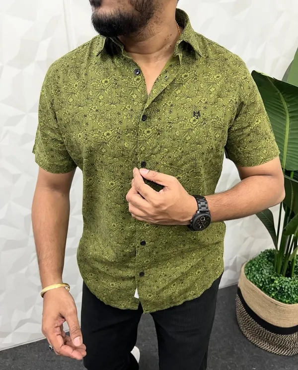 Green_Cotton_Printed_Short_Sleeves_Casual_Shirt_For_Men