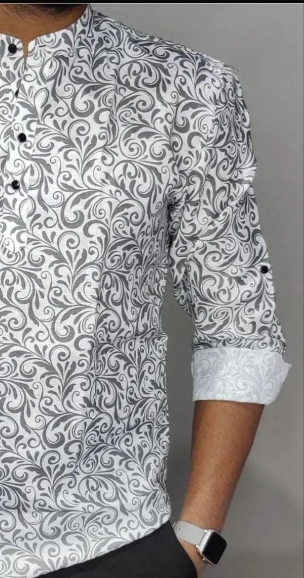 Grey_Cotton_Printed_Long_Sleeves_Casual_Kurta_Style_Shirt_For_Men
