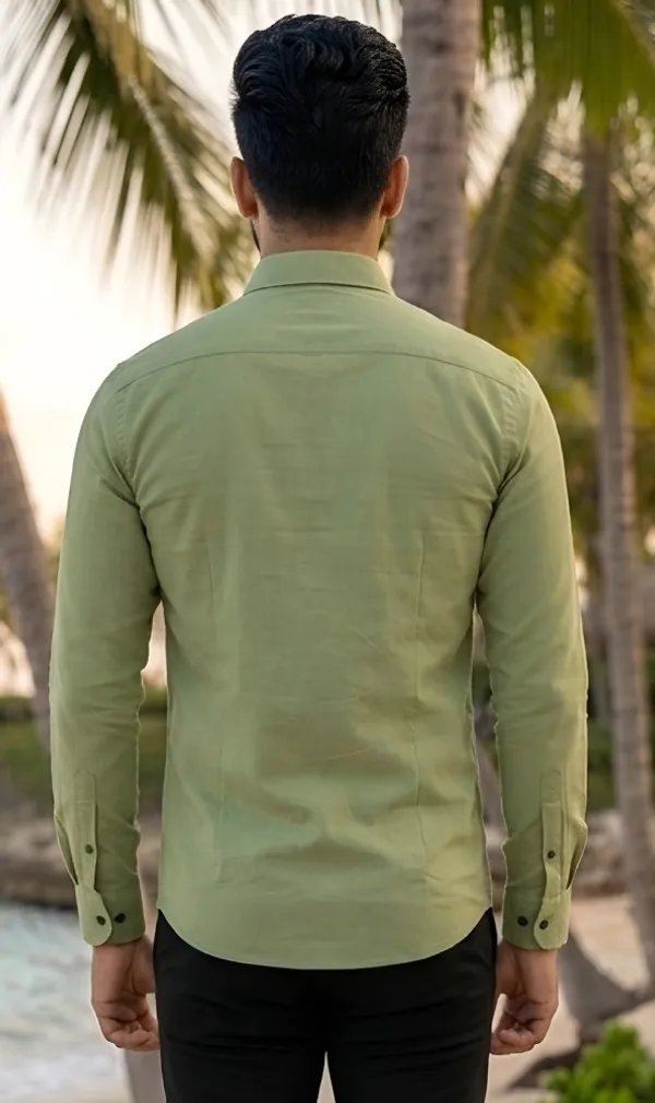 Green_Cotton_Plain_Long_Sleeves_Casual_Shirt_For_Men