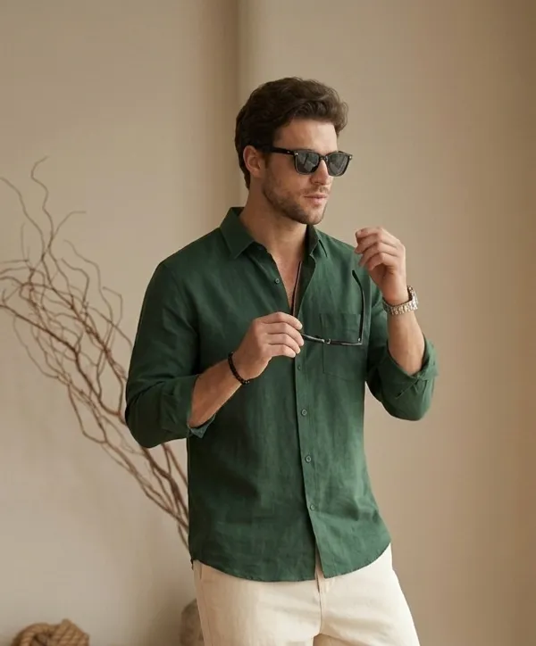 Green_Cotton_Solid_Full_Sleeves_Casual_Shirt_For_Men