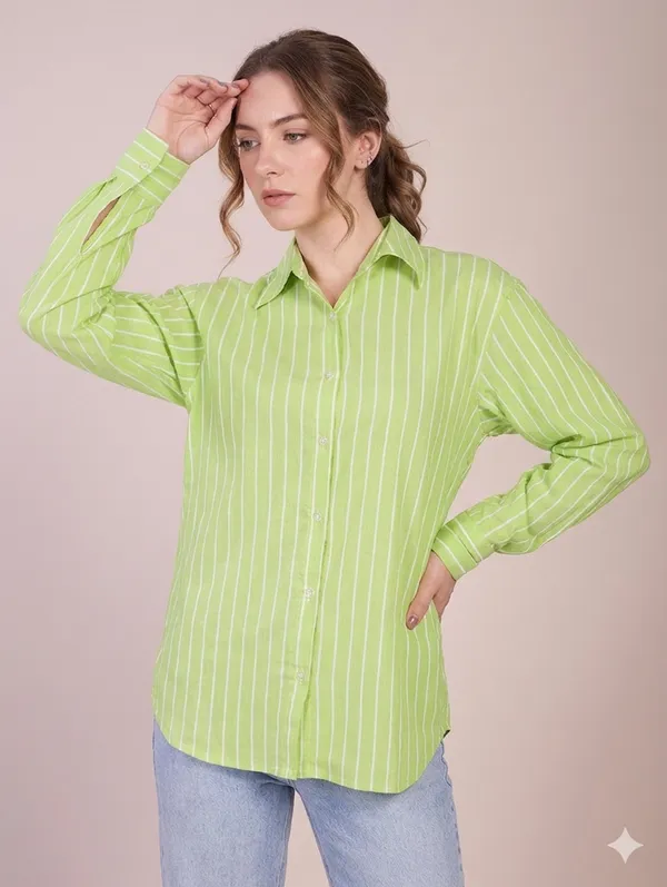 Green_Cotton_Striped__Full_Sleeve_Casual_Shirt_For_Women