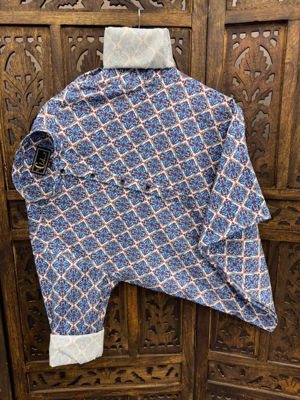 Blue_Cotton_Printed_Long_Sleeves_Casual_Kurta_Style_Shirt_For_Men