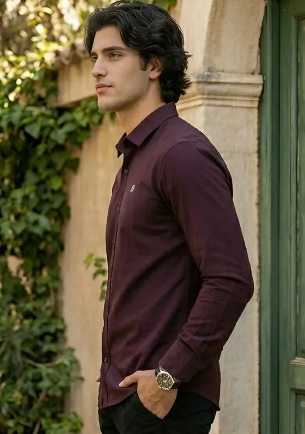 Maroon_Cotton_Plain_Long_Sleeves_Casual_Shirt_For_Men