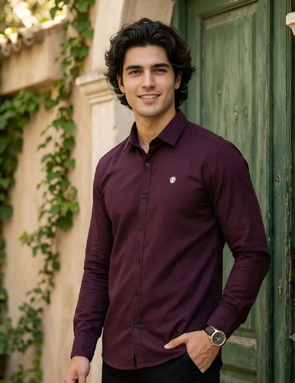 Maroon_Cotton_Plain_Long_Sleeves_Casual_Shirt_For_Men