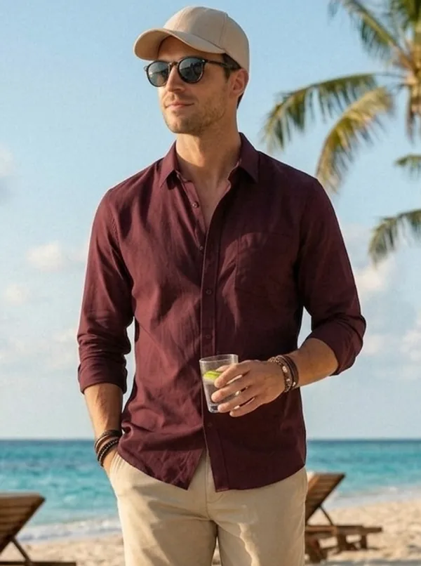 Maroon_Cotton_Solid_Full_Sleeves_Casual_Shirt_For_Men
