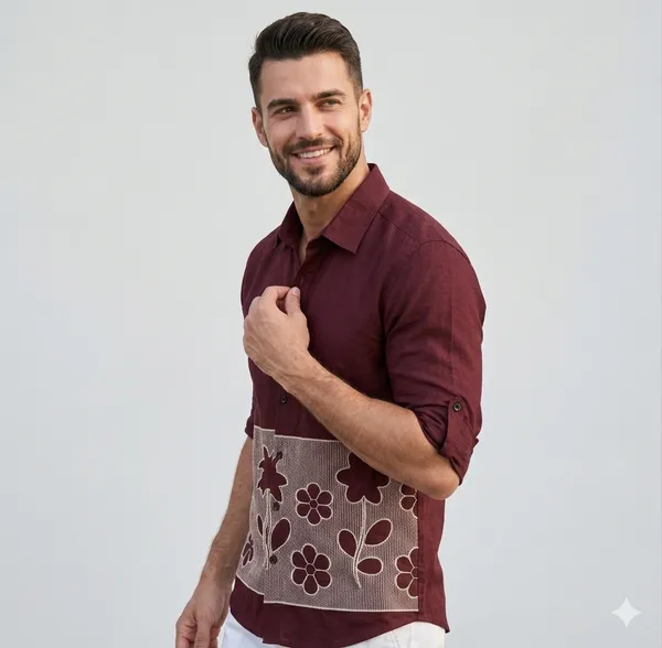 Maroon_Dobby_Cotton_Embroidered_Full_Sleeves_Casual_Shirt_For_Men