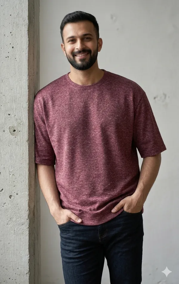 Maroon_Terry_Cotton_Solid_Half_Sleeves_Casual_T-Shirt_For_Men