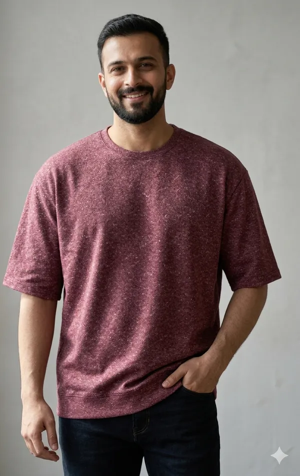 Maroon_Terry_Cotton_Solid_Half_Sleeves_Casual_T-Shirt_For_Men