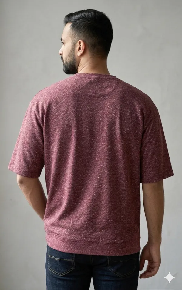 Maroon_Terry_Cotton_Solid_Half_Sleeves_Casual_T-Shirt_For_Men