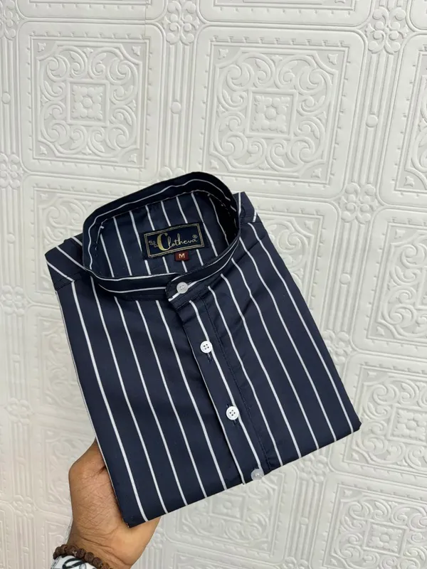 Navy_Blue_Cotton_Printed_Short_Sleeves_Casual_Kurta_Style_Shirt_For_Men