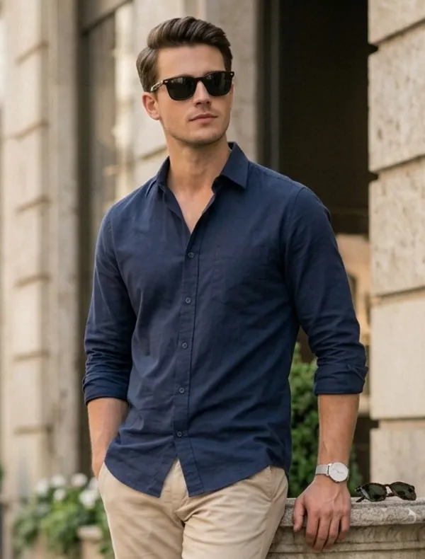 Navy_Cotton_Solid_Full_Sleeves_Casual_Shirt_For_Men