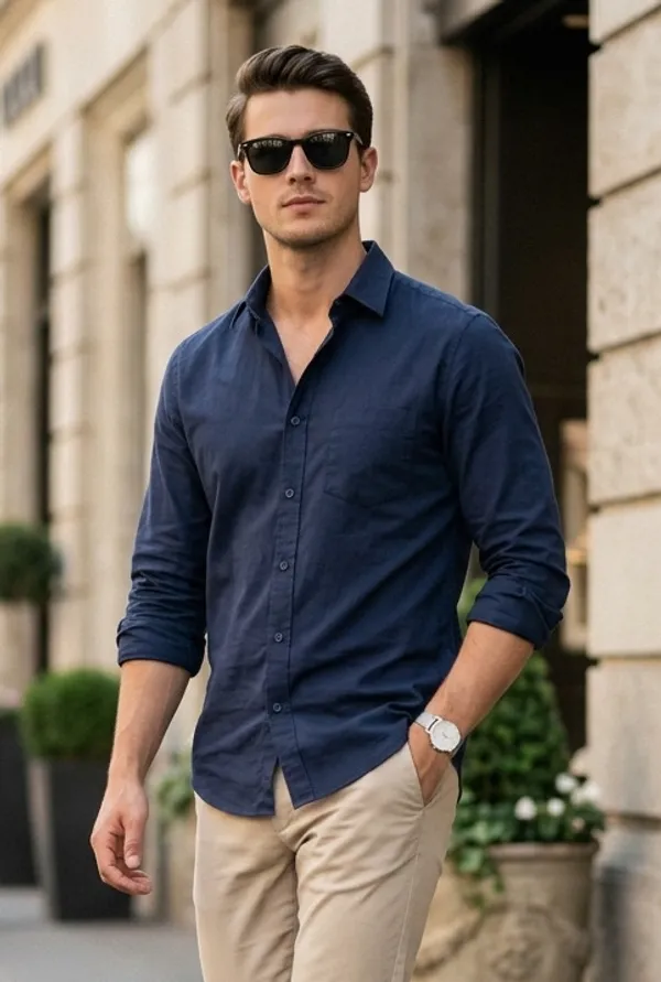 Navy_Cotton_Solid_Full_Sleeves_Casual_Shirt_For_Men