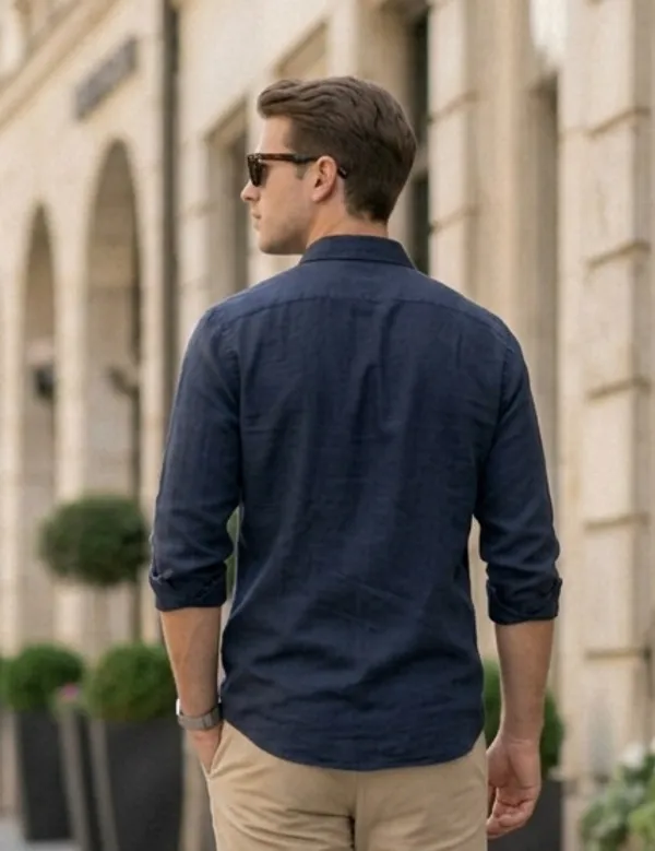 Navy_Cotton_Solid_Full_Sleeves_Casual_Shirt_For_Men