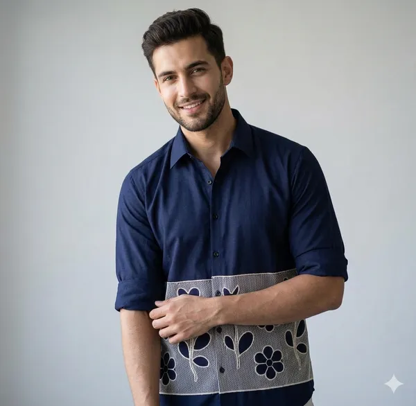 Navy_Dobby_Cotton_Embroidered_Full_Sleeves_Casual_Shirt_For_Men