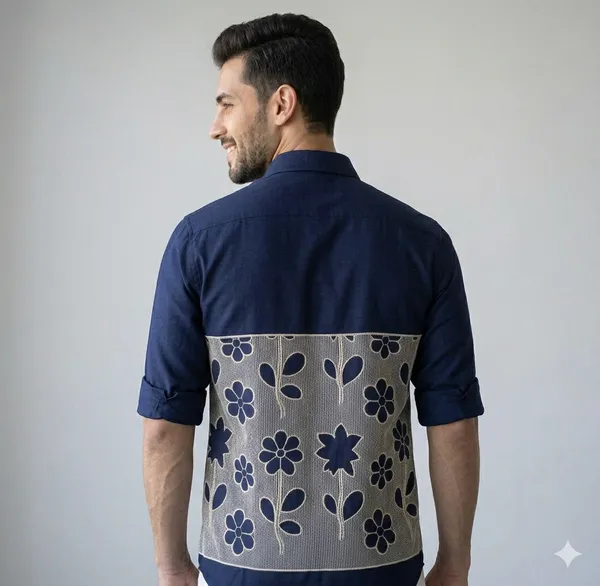 Navy_Dobby_Cotton_Embroidered_Full_Sleeves_Casual_Shirt_For_Men