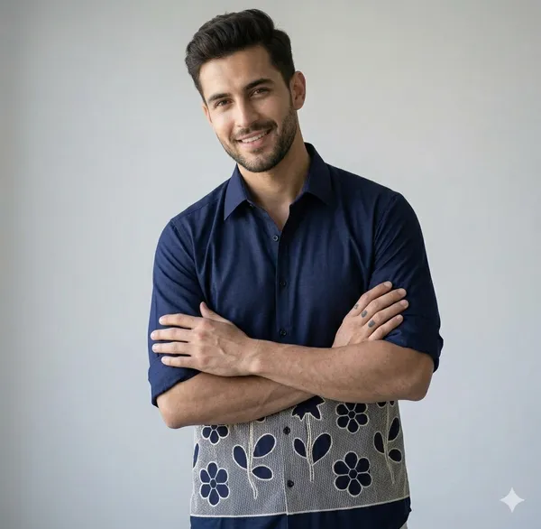 Navy_Dobby_Cotton_Embroidered_Full_Sleeves_Casual_Shirt_For_Men
