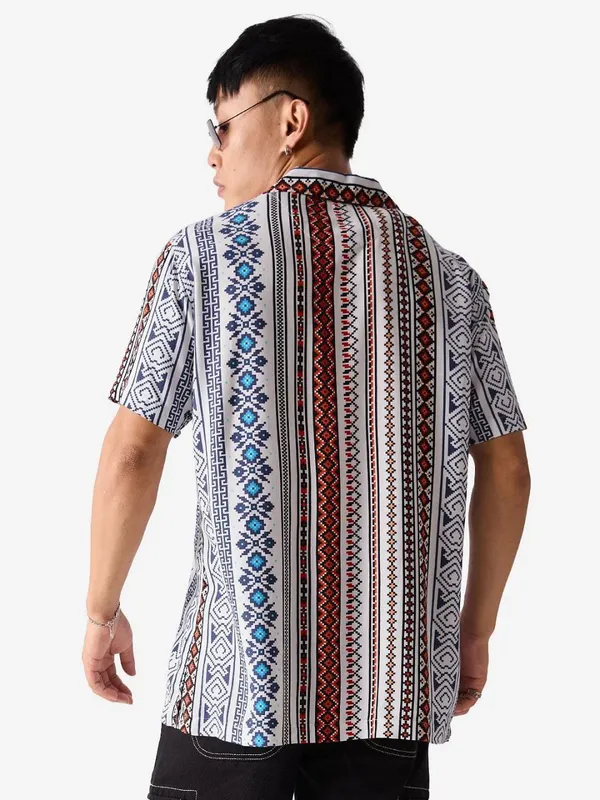 White_Cotton_Printed_Short_Sleeves_Casual_Shirt_For_Men