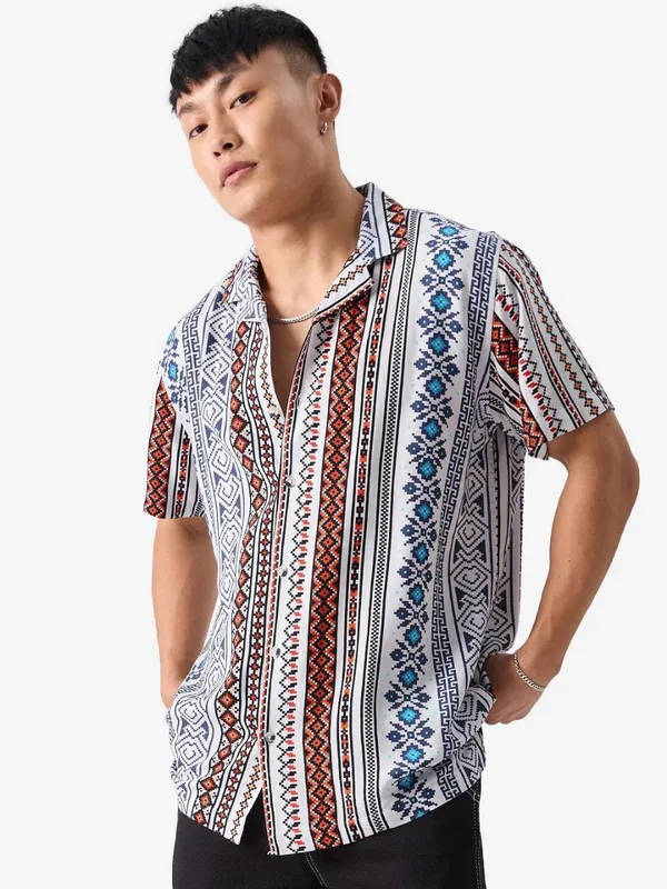 White_Cotton_Printed_Short_Sleeves_Casual_Shirt_For_Men