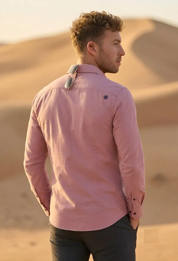 Pink_Cotton_Plain_Long_Sleeves_Casual_Shirt_For_Men
