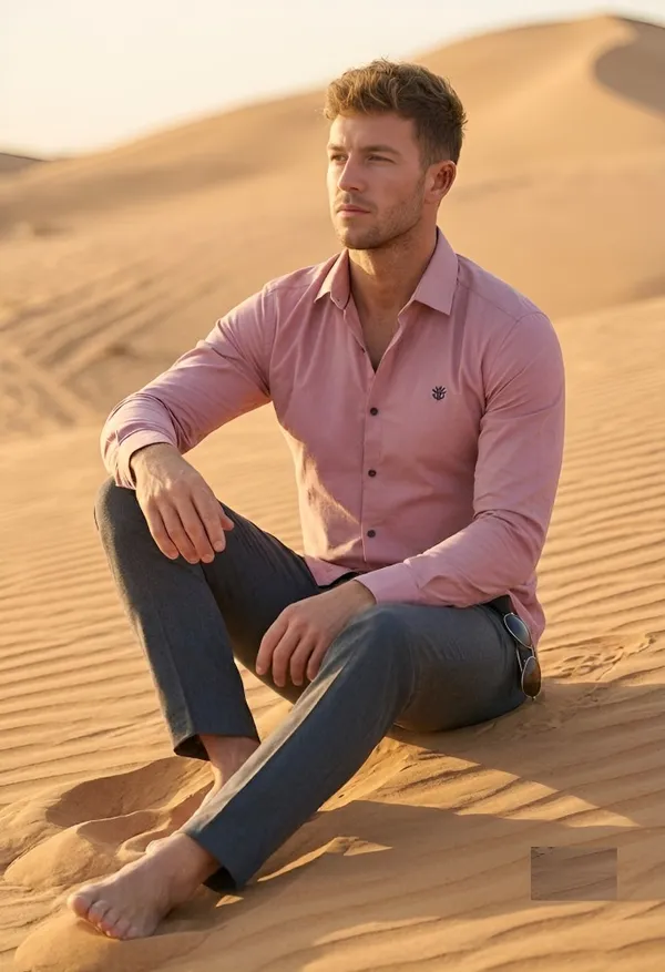 Pink_Cotton_Plain_Long_Sleeves_Casual_Shirt_For_Men