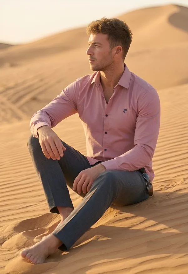 Pink_Cotton_Plain_Long_Sleeves_Casual_Shirt_For_Men