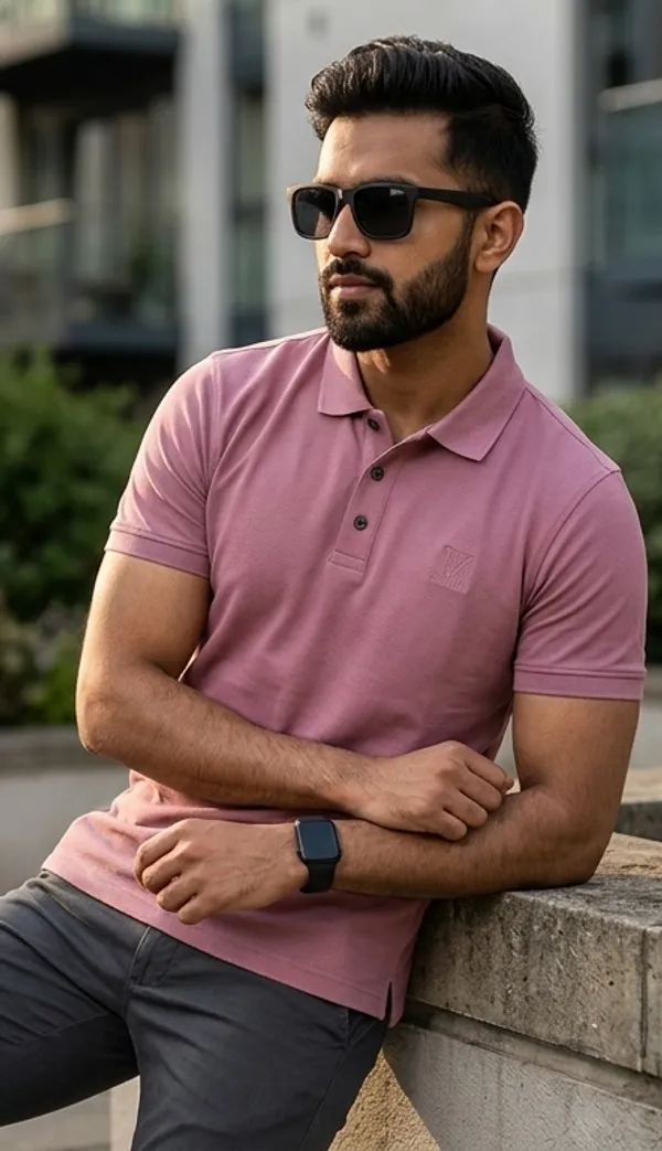 Pink_Pure_Cotton_Solid_Half_Sleeves_Casual_T-Shirt_For_Men