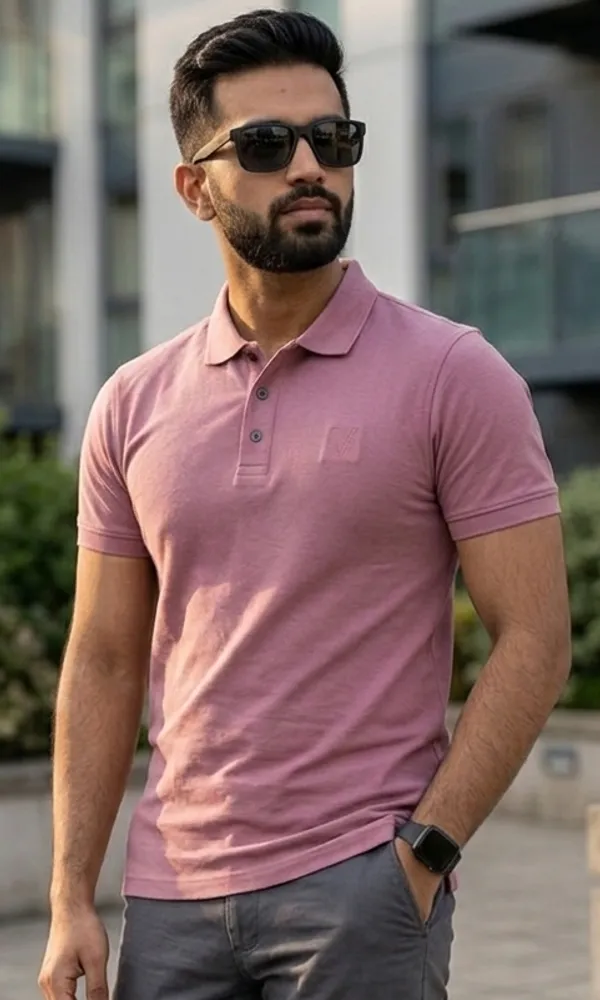 Pink_Pure_Cotton_Solid_Half_Sleeves_Casual_T-Shirt_For_Men