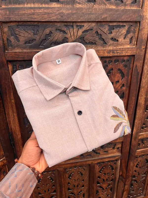 Pink_Linen_Embroidered_Long_Sleeves_Casual_Shirt_For_Men