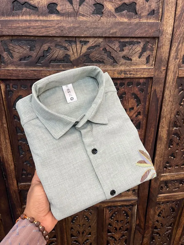 Green_Linen_Embroidered_Long_Sleeves_Casual_Shirt_For_Men