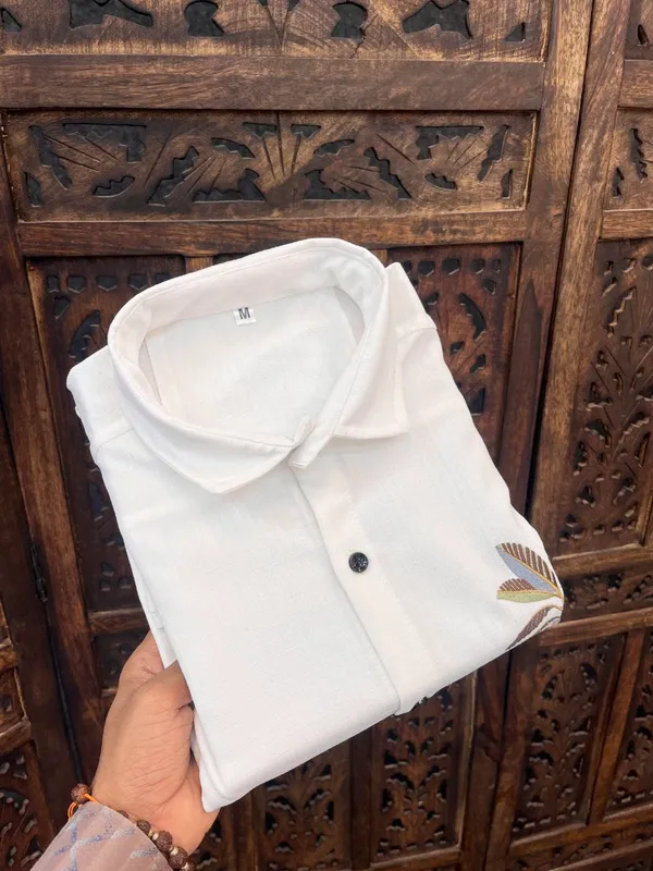 White_Linen_Embroidered_Long_Sleeves_Casual_Shirt_For_Men