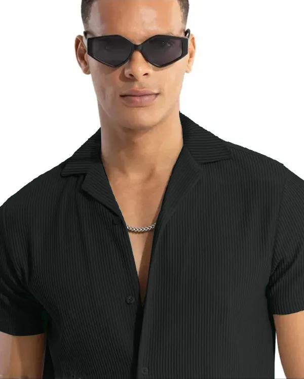 Black_Cotton_Self-Design_Short_Sleeves_Casual_Shirt_For_Men