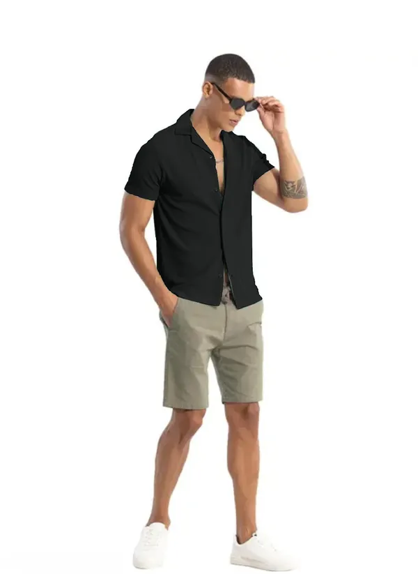 Black_Cotton_Self-Design_Short_Sleeves_Casual_Shirt_For_Men