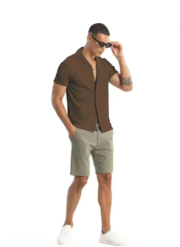 Brown_Cotton_Self-Design_Short_Sleeves_Casual_Shirt_For_Men
