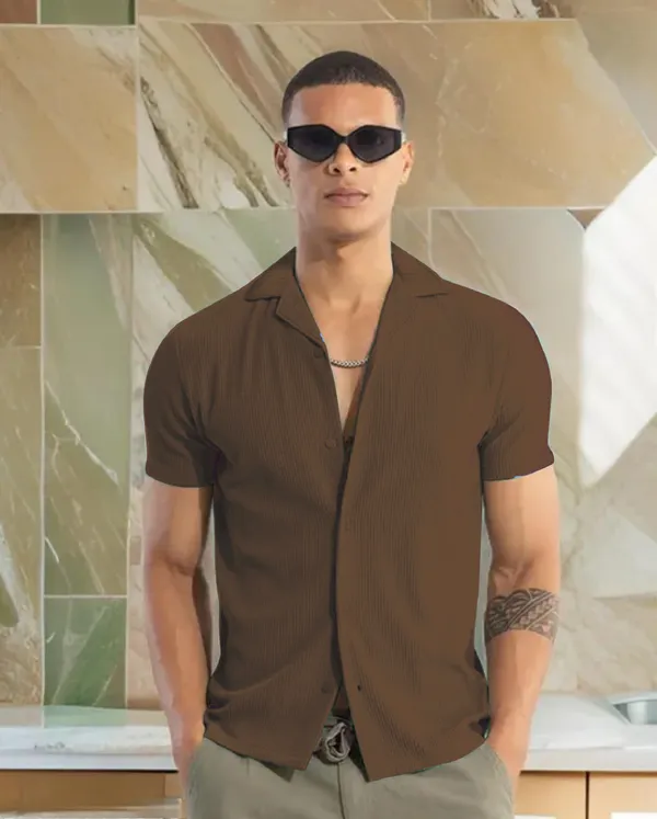 Brown_Cotton_Self-Design_Short_Sleeves_Casual_Shirt_For_Men