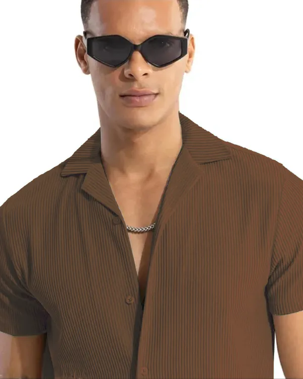 Brown_Cotton_Self-Design_Short_Sleeves_Casual_Shirt_For_Men