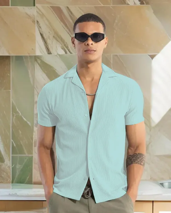 Mint_Green_Cotton_Self-Design_Short_Sleeves_Casual_Shirt_For_Men