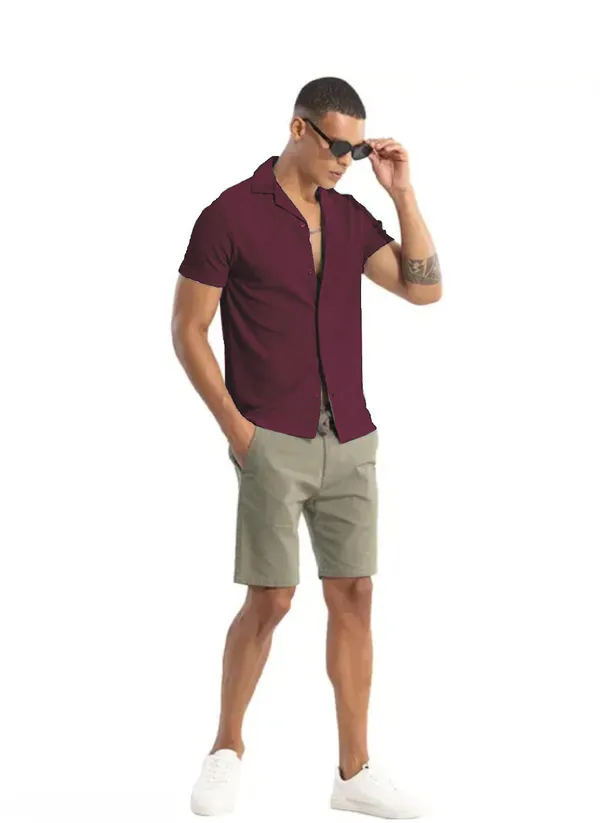 Maroon_Cotton_Self-Design_Short_Sleeves_Casual_Shirt_For_Men