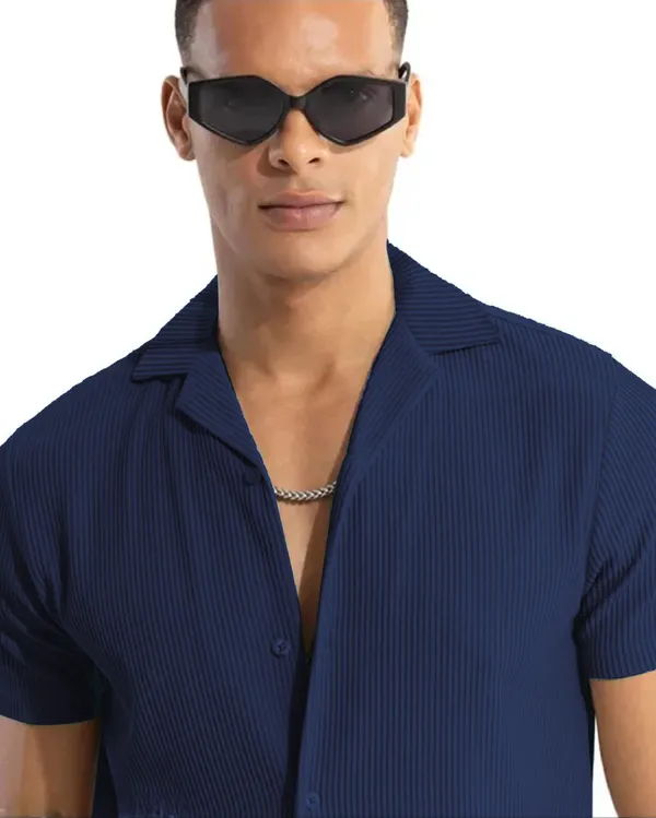 Navy_Blue_Cotton_Self-Design_Short_Sleeves_Casual_Shirt_For_Men