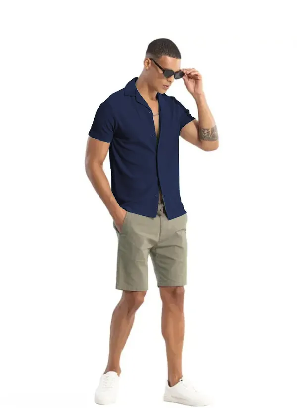 Navy_Blue_Cotton_Self-Design_Short_Sleeves_Casual_Shirt_For_Men