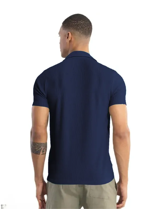 Navy_Blue_Cotton_Self-Design_Short_Sleeves_Casual_Shirt_For_Men