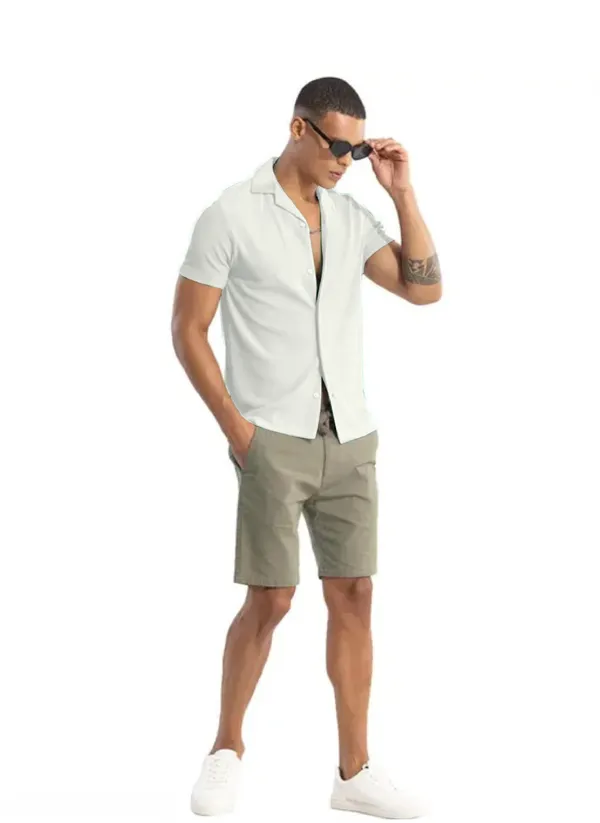 White_Cotton_Self-Design_Short_Sleeves_Casual_Shirt_For_Men