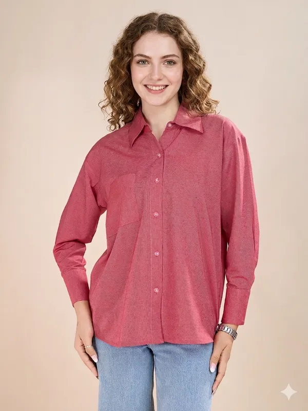 Red_Cotton_Plain_Full_sleeve_Casual_Shirt_For_Women