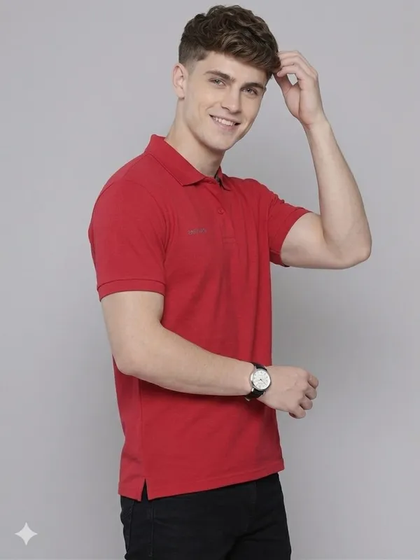 Red_Poly_Cotton_Solid_Half_Sleeves_Casual_T-Shirt_For_Men
