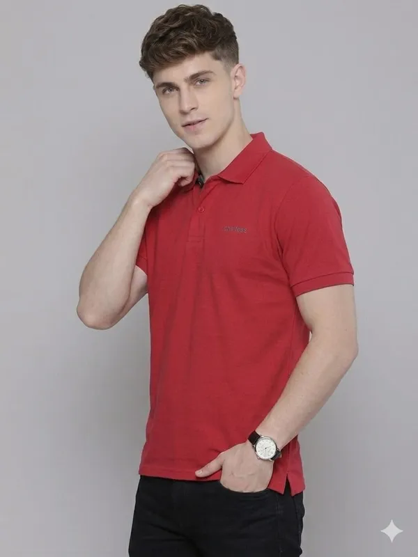 Red_Poly_Cotton_Solid_Half_Sleeves_Casual_T-Shirt_For_Men