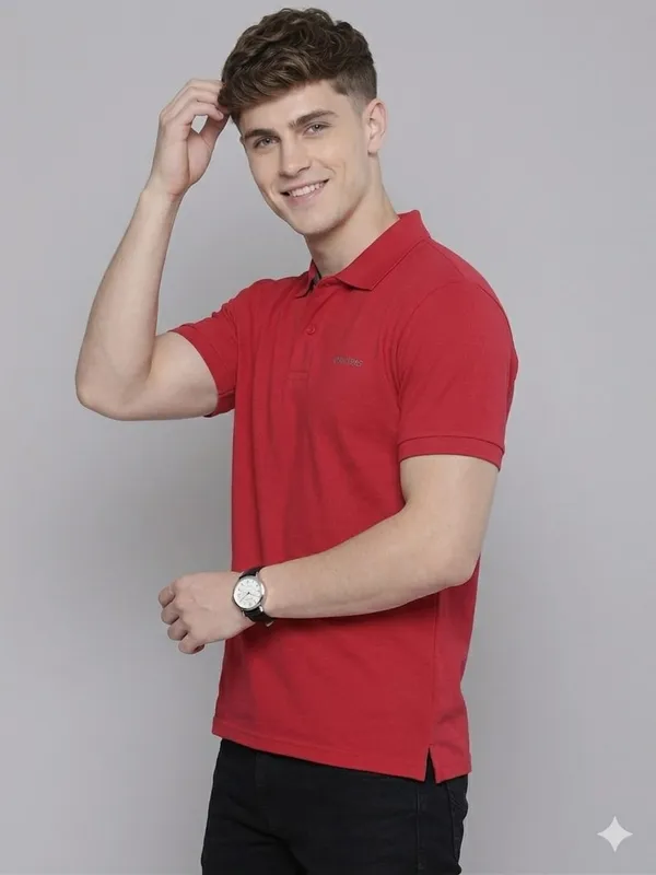 Red_Poly_Cotton_Solid_Half_Sleeves_Casual_T-Shirt_For_Men