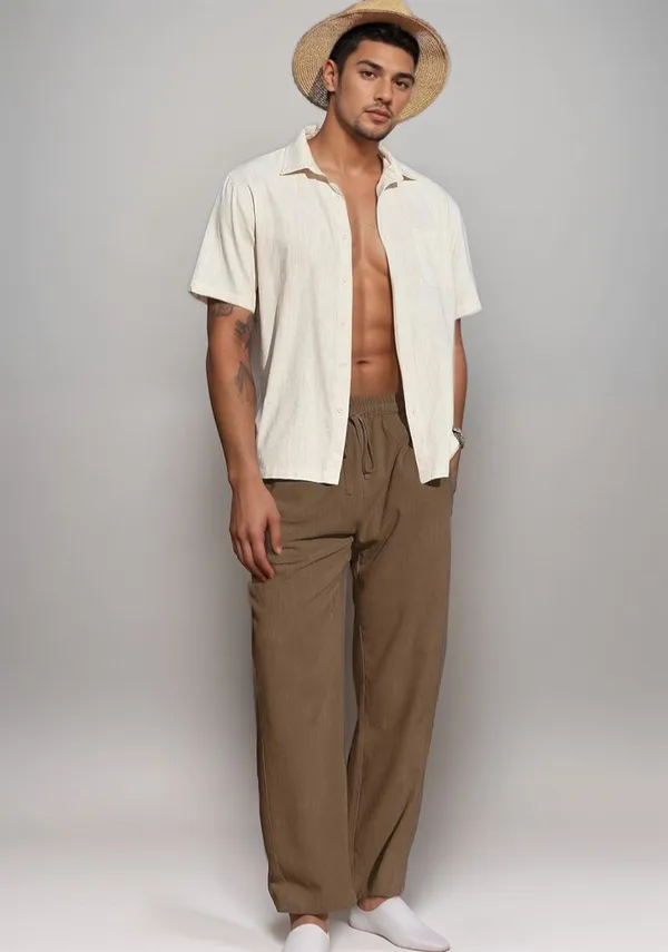 Brown_Linen_Solid_Mid_Rise_Casual_Trouser_For_Men