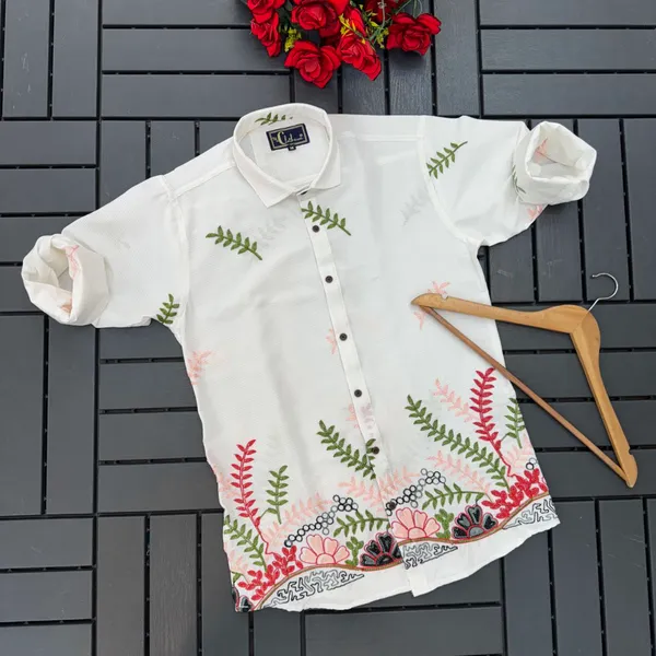 White_Linen_Embroidered_Long_Sleeves_Casual_Shirt_For_Men