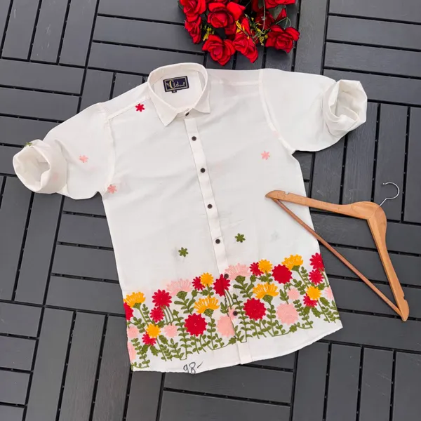 White_Linen_Embroidered_Long_Sleeves_Casual_Shirt_For_Men