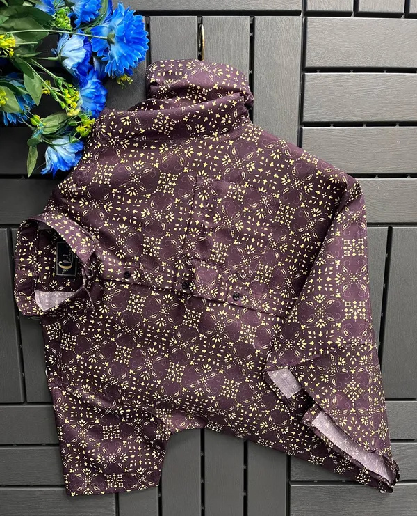 Brown_Cotton_Printed_Short_Sleeves_Casual_Shirt_For_Men