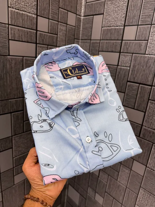 Sky_Blue_Cotton_Printed_Short_Sleeves_Casual_Shirt_For_Men